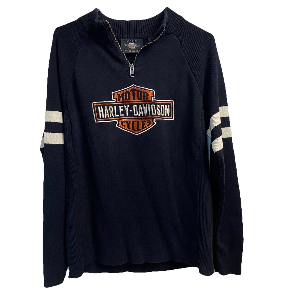 Harley Davidson Women's Biker Black& Orange 1/4‎ Zip Top Sweater Sweatshirt Sz.M